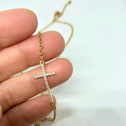 Gold Filled Cross Necklace with CZ – 16” Dainty Faith Jewelry