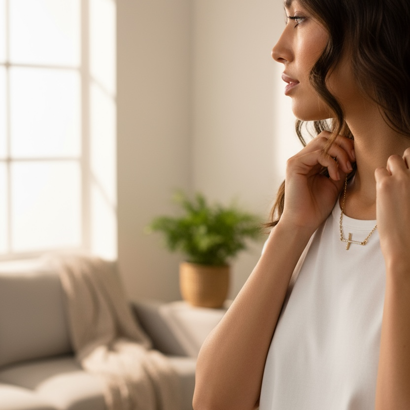 Gold Filled Cross Necklace with CZ – 16” Dainty Faith Jewelry