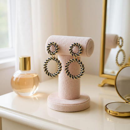 Twisted Double Hoop Earrings – Midnight Gold Elegance