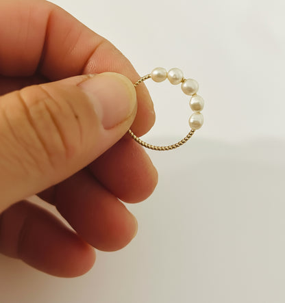 Gold Beaded Pearl Ring – Size 8