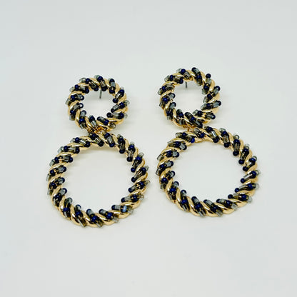 Twisted Double Hoop Earrings – Midnight Gold Elegance