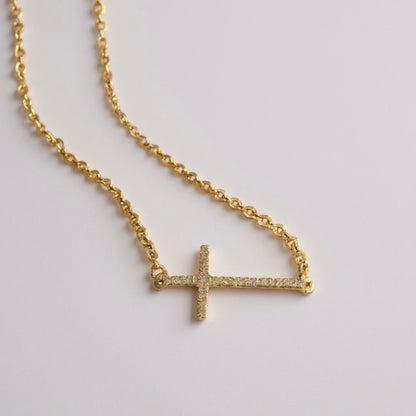Gold Filled Cross Necklace with CZ – 16” Dainty Faith Jewelry