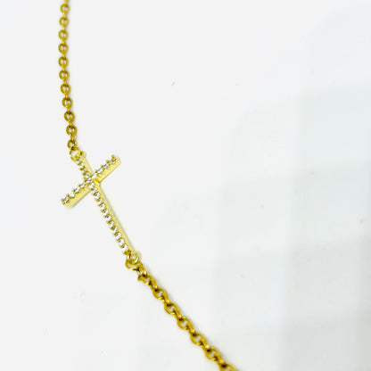 Gold Filled Cross Necklace with CZ – 16” Dainty Faith Jewelry