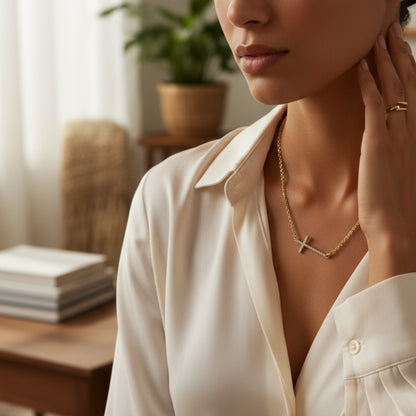 Gold Filled Cross Necklace with CZ – 16” Dainty Faith Jewelry