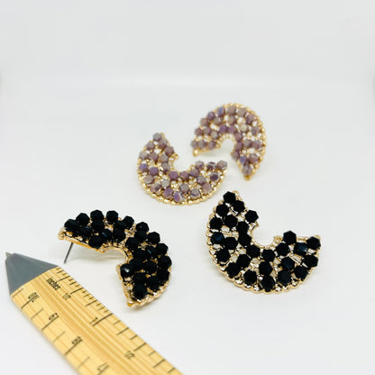 Violet(Black) Crystal Fan Earrings