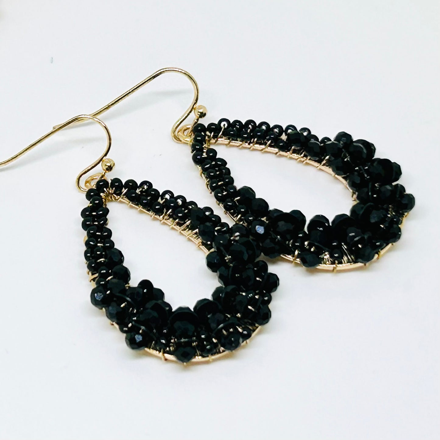 Beaded Drop Earrings – Champagne, Ruby, Black