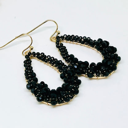 Beaded Drop Earrings – Champagne, Ruby, Black