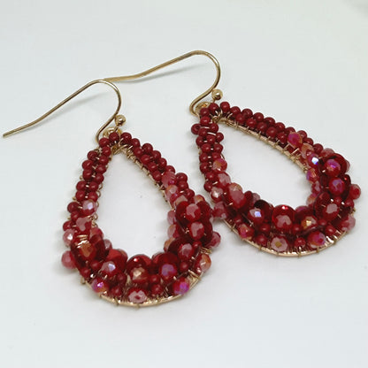 Beaded Drop Earrings – Champagne, Ruby, Black