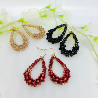 Beaded Drop Earrings – Champagne, Ruby, Black