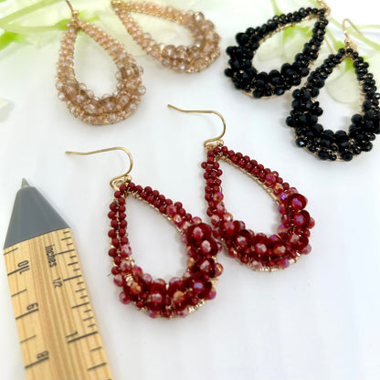 Beaded Drop Earrings – Champagne, Ruby, Black