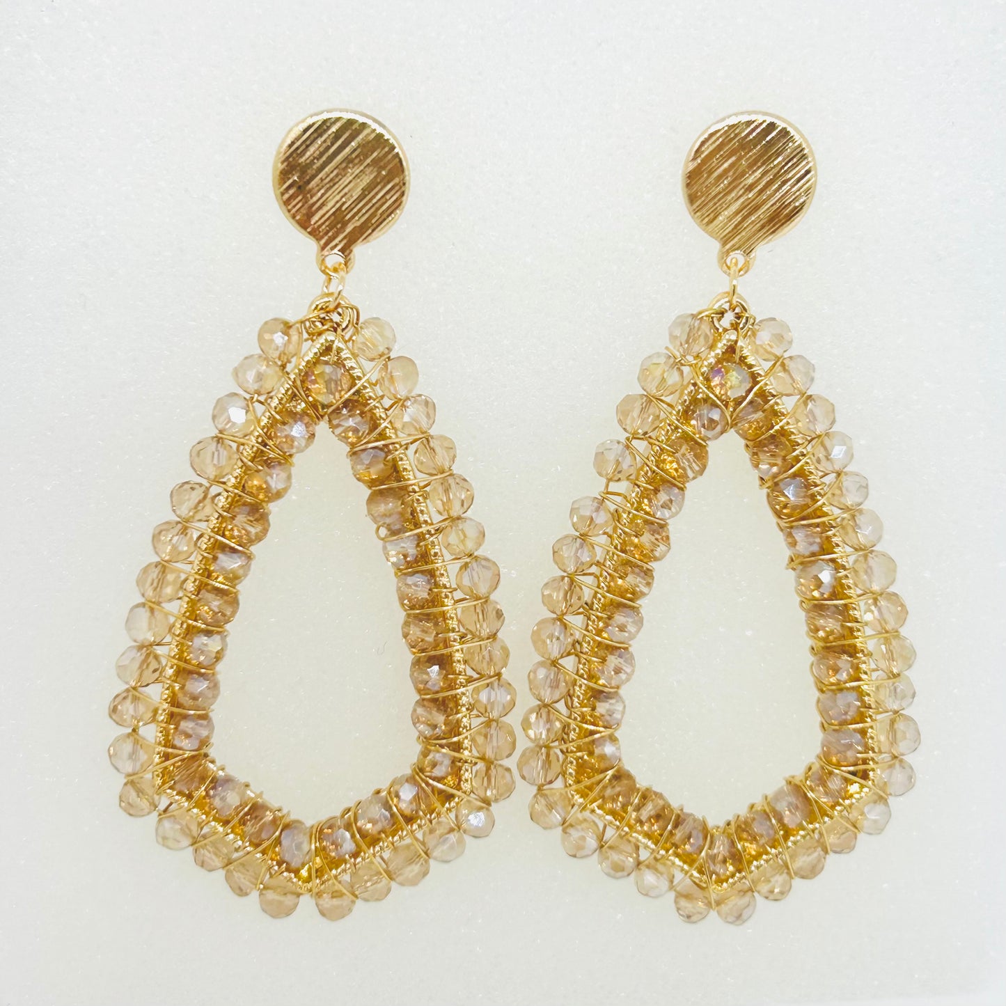 Handcrafted Gold & Crystal Teardrop Earrings