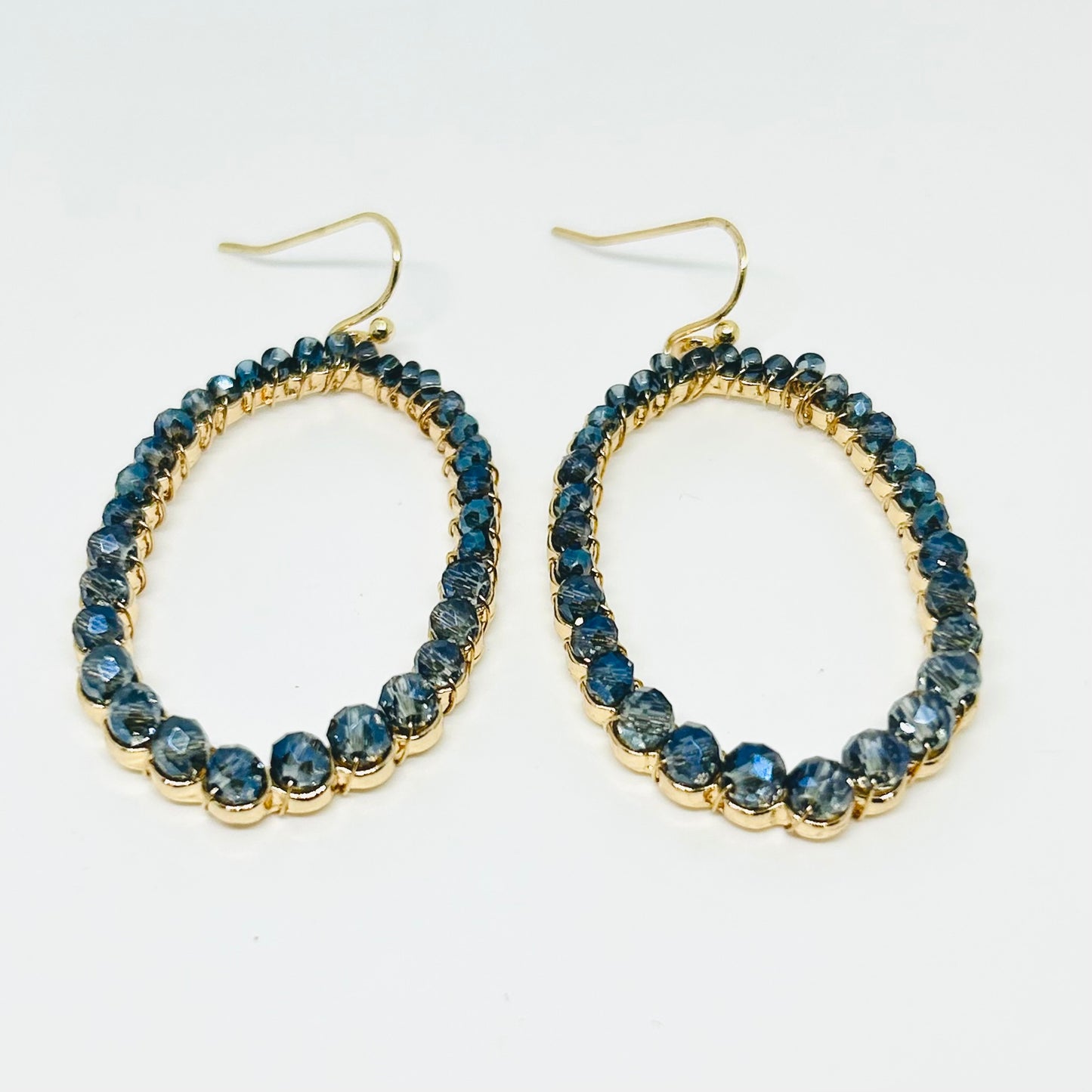 Blue Crystal Oval Hoop Earrings – Golden Glow