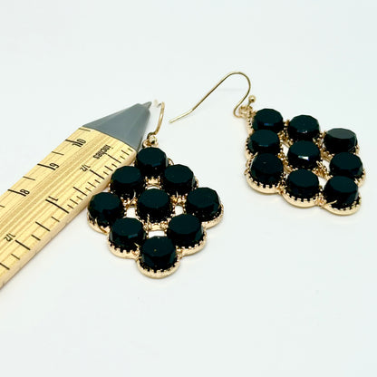 🖤 Black Cluster Drop Earrings – Elegant Gold Detailing