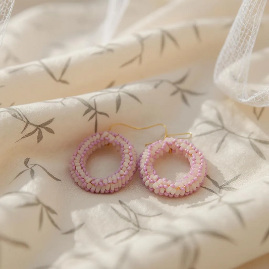 Blush Beaded Hoop Earrings – Handmade with Love