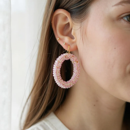 Blush Beaded Hoop Earrings – Handmade with Love