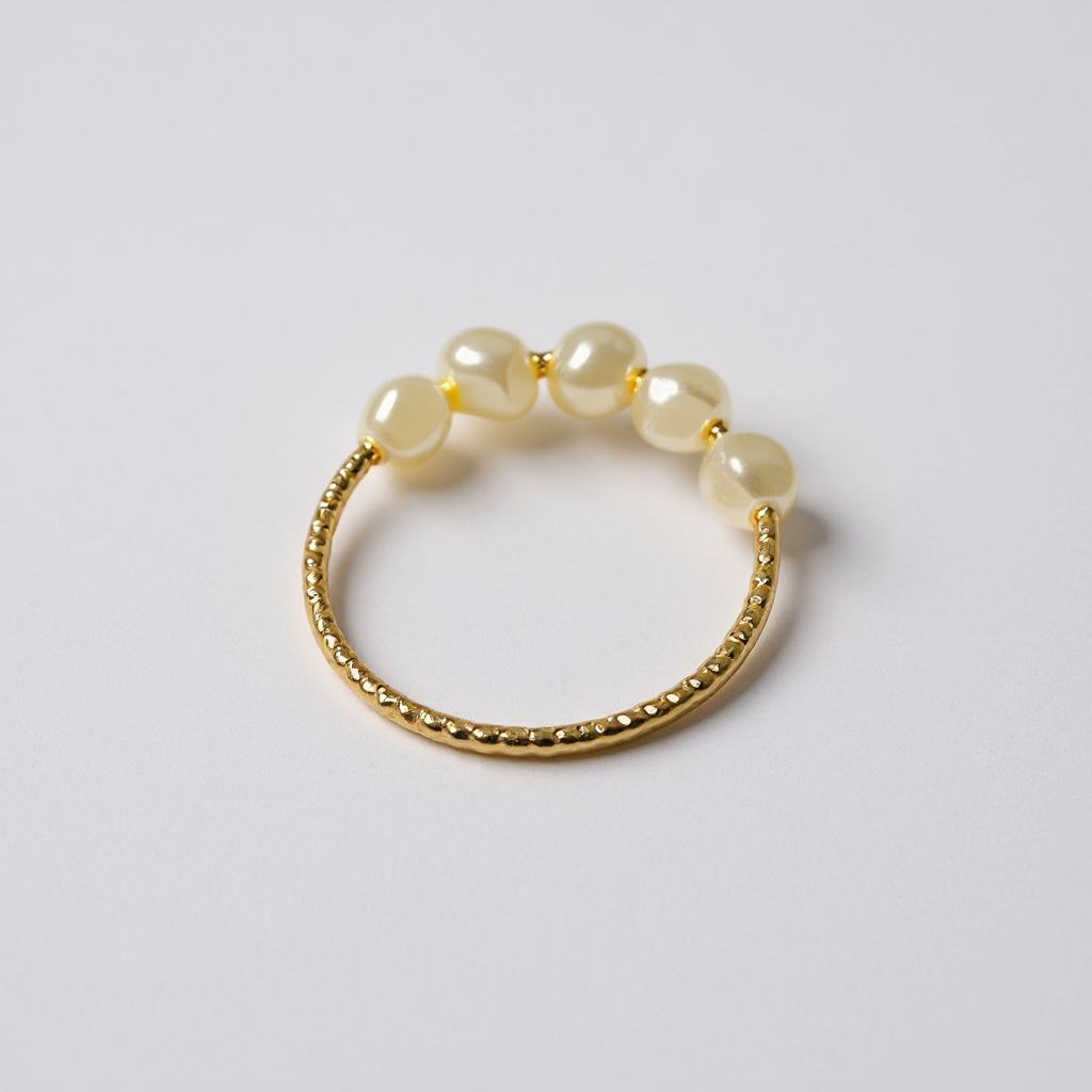 Gold Beaded Pearl Ring – Size 8