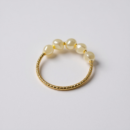 Gold Beaded Pearl Ring – Size 8