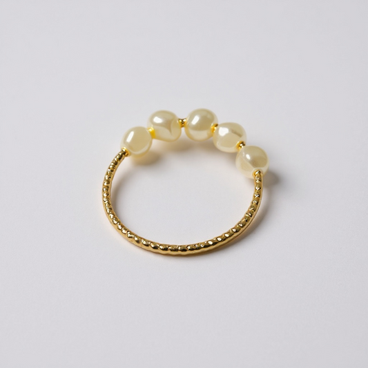 Gold Beaded Pearl Ring – Size 8