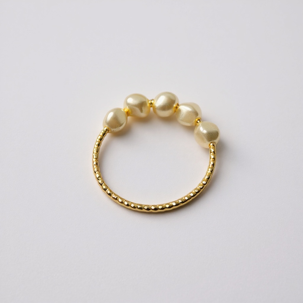 Gold Beaded Pearl Ring – Size 8
