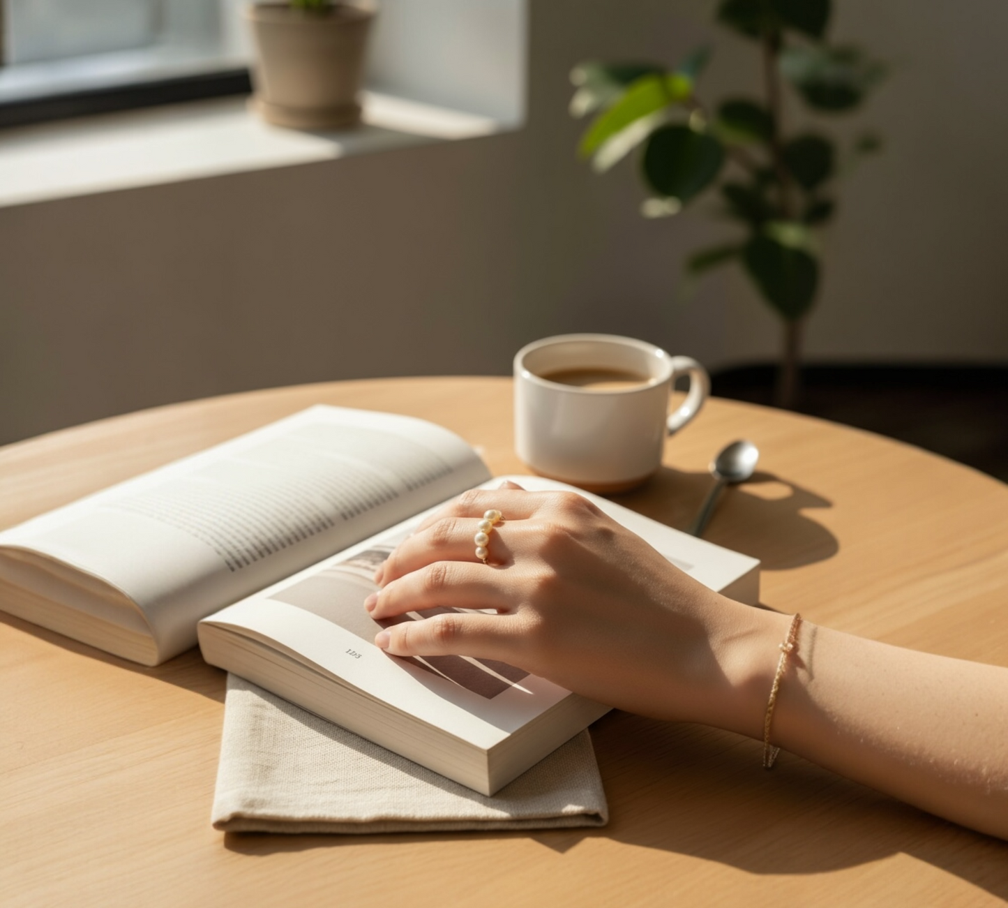 Gold Beaded Pearl Ring – Size 8