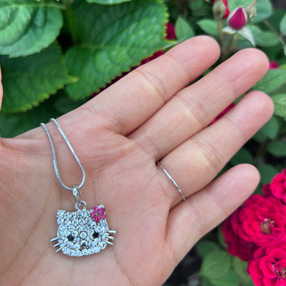 Hello Kitty Inspired Crystal Pendant Necklace