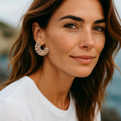 Violet(Black) Crystal Fan Earrings