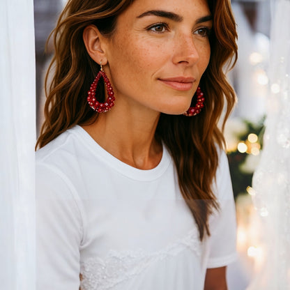 Beaded Drop Earrings – Champagne, Ruby, Black