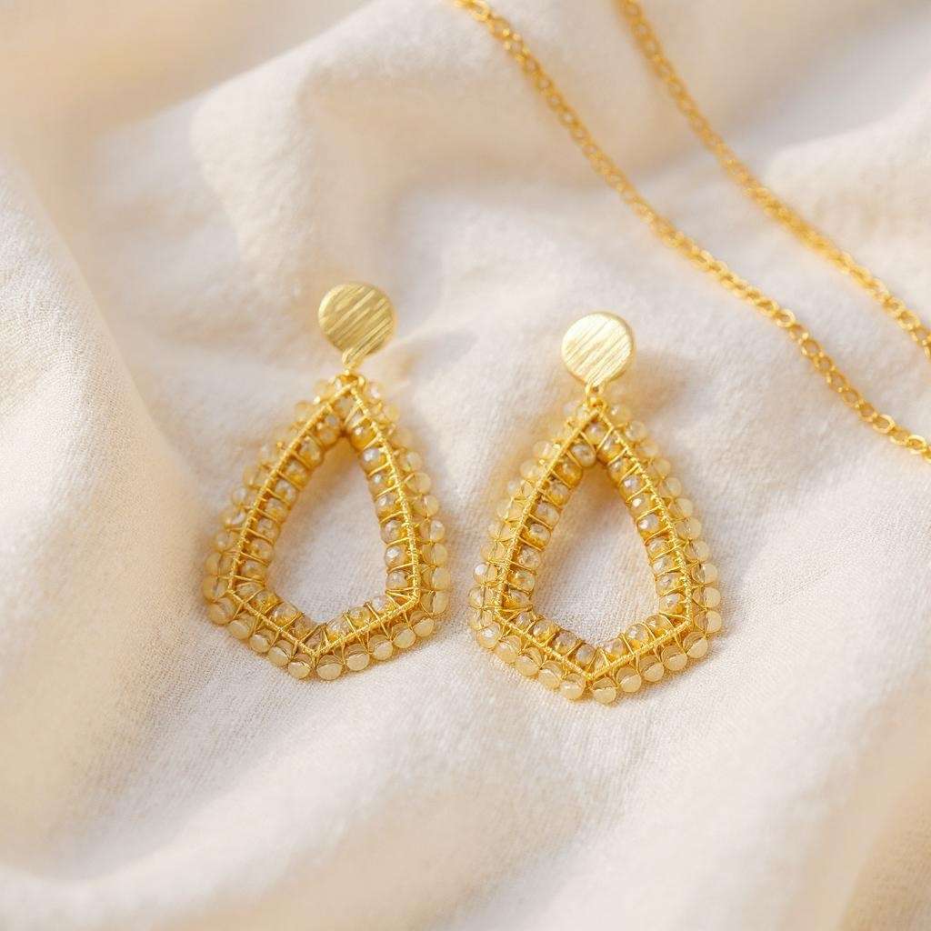 Handcrafted Gold & Crystal Teardrop Earrings