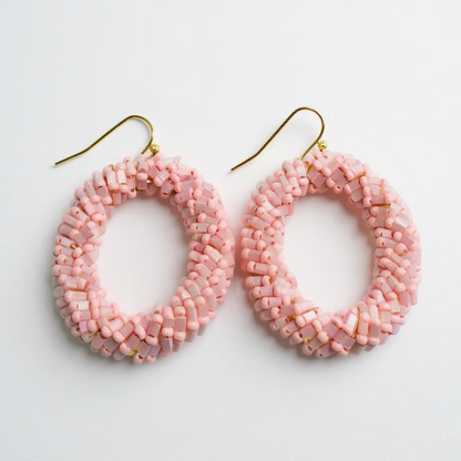 Blush Beaded Hoop Earrings – Handmade with Love