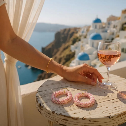 Blush Beaded Hoop Earrings – Handmade with Love