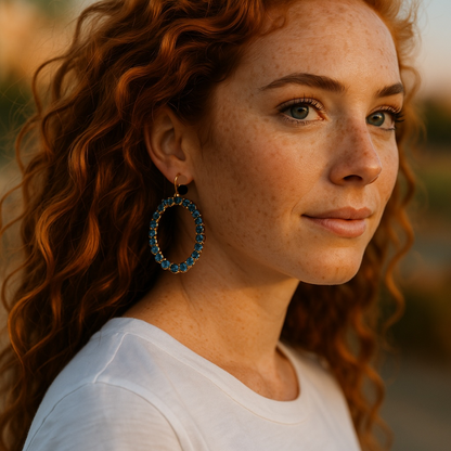Blue Crystal Oval Hoop Earrings – Golden Glow
