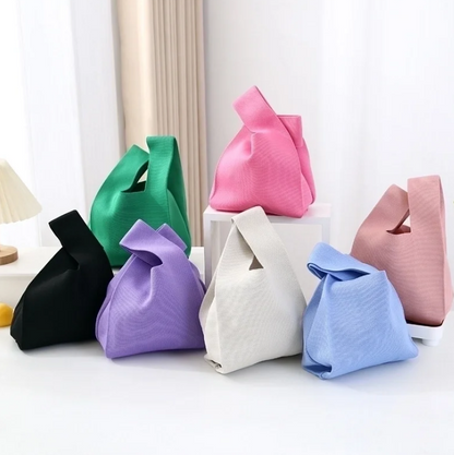 Small Knit Tote Wrist Bag, Portable Knot Sleeve Handle Bag Cute Wristlet Pouch Purse