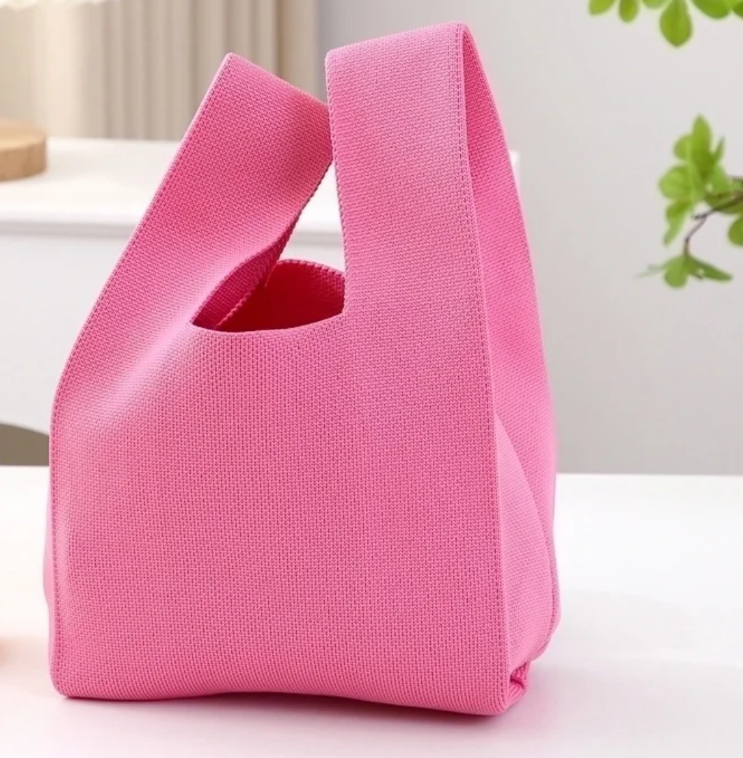 Small Knit Tote Wrist Bag, Portable Knot Sleeve Handle Bag Cute Wristlet Pouch Purse