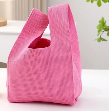 Small Knit Tote Wrist Bag, Portable Knot Sleeve Handle Bag Cute Wristlet Pouch Purse