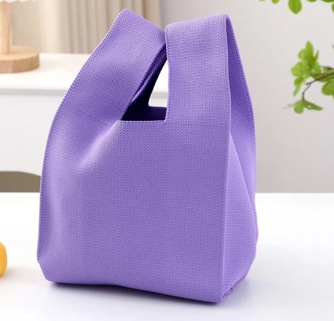 Small Knit Tote Wrist Bag, Portable Knot Sleeve Handle Bag Cute Wristlet Pouch Purse