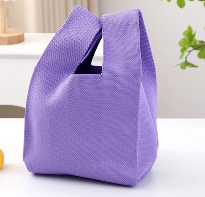 Small Knit Tote Wrist Bag, Portable Knot Sleeve Handle Bag Cute Wristlet Pouch Purse