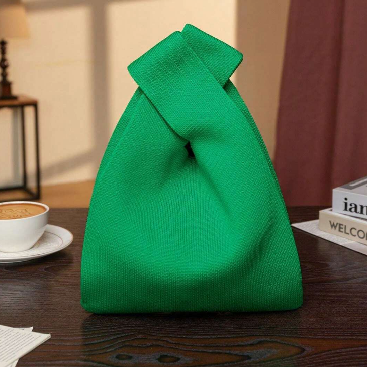 Small Knit Tote Wrist Bag, Portable Knot Sleeve Handle Bag Cute Wristlet Pouch Purse