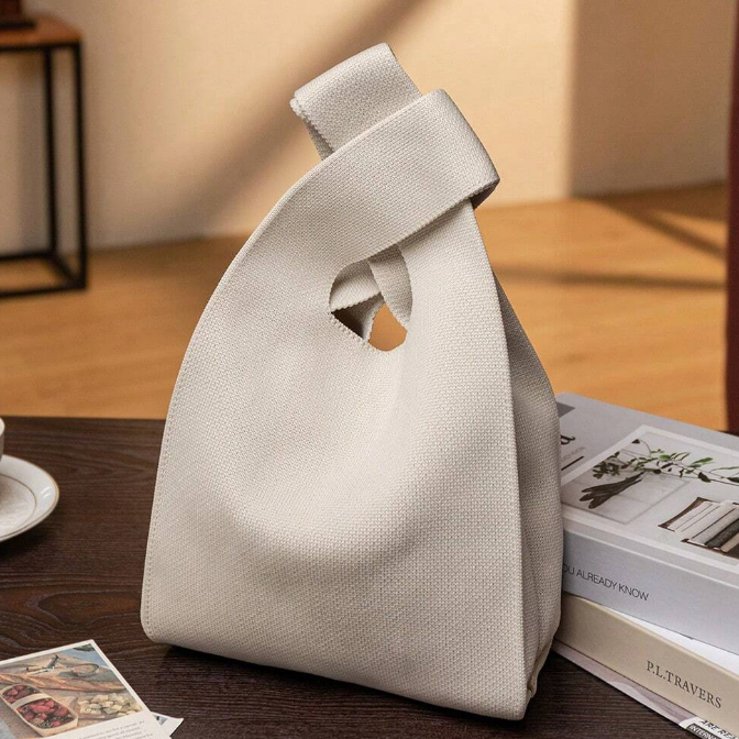 Small Knit Tote Wrist Bag, Portable Knot Sleeve Handle Bag Cute Wristlet Pouch Purse